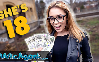 Public Agent - She is just 18 but she knows how to drag inflate and fuck a big dick in a basement