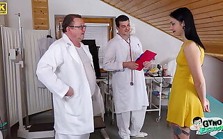 Filthy bitch Sharlotte Thorne examined together with made to cum by 2 reproachful doctors