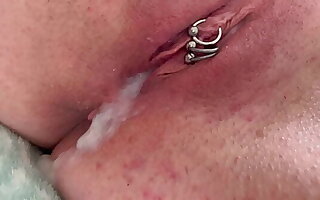 Fucking My Pierced Pussy in Two Cum on and Inside Creampie
