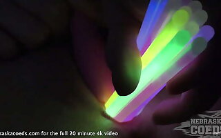 opening to teen pussy with glowsticks