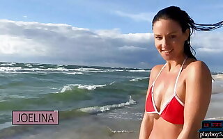 German MILF model Joelina strips naked greater than the beach