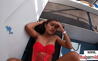 Skinny non-professional Thai teen Cherry fucked on a boat by a big european cock